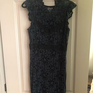 Zara teal and black lace midi dress